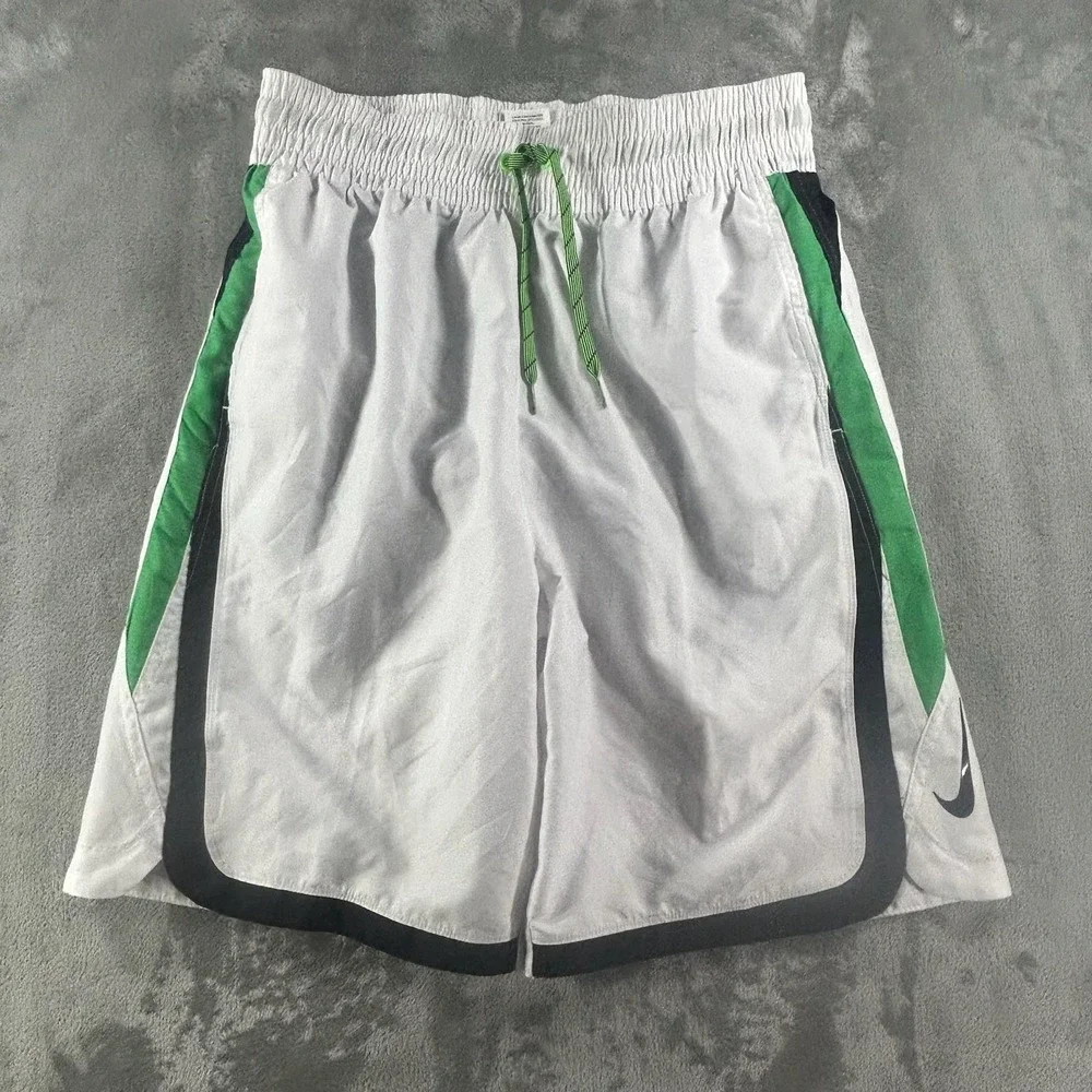Nike Swim Shorts Mens Large White Green Black Colorblock Mesh Lined Trunks Logo